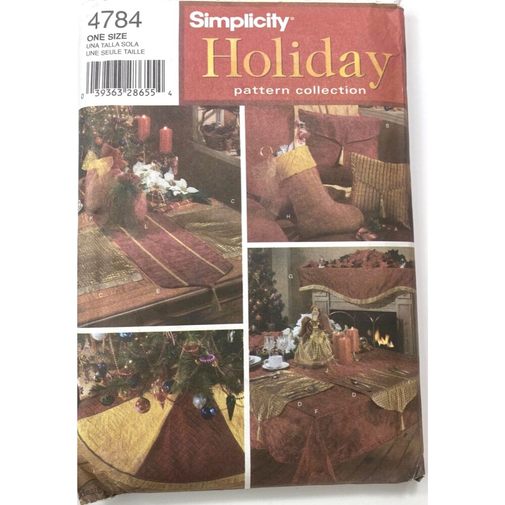 Simplicity 4784 Holiday Pattern Collection Pillow Placemat Stocking Angel Skirt
